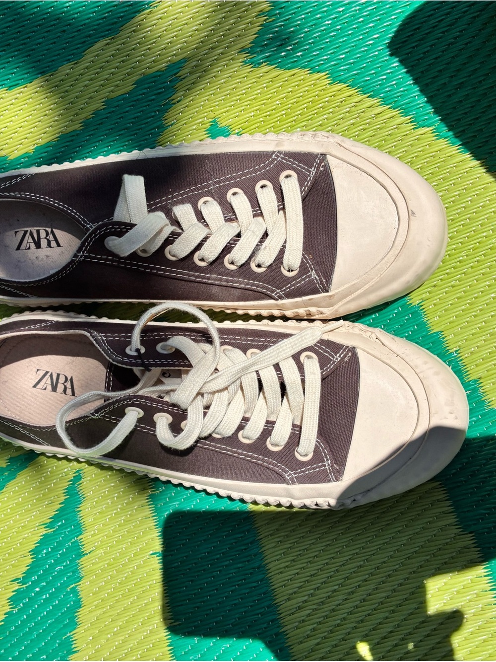 ZARA Brown and White Low-Top Canvas Sneakers Euro 42